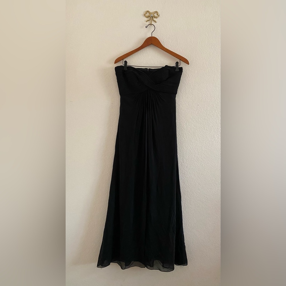 Tadashi Shoji Silk Strapless Pleated Black Maxi Dress Gown Size 8P
